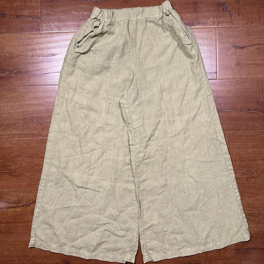 CP Shades Extra Wide Leg Pants Womens M Ecru Khaki 100% Linen Contemporary USA